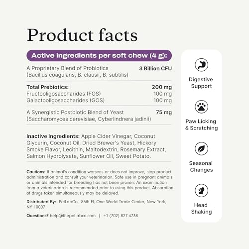 PetLab Co. Probiotic Chews for Dogs, 30 Soft Chews, Salmon | 8-strain probiotic blend with prebiotics to support digestive health, skin and seasonal allergy support