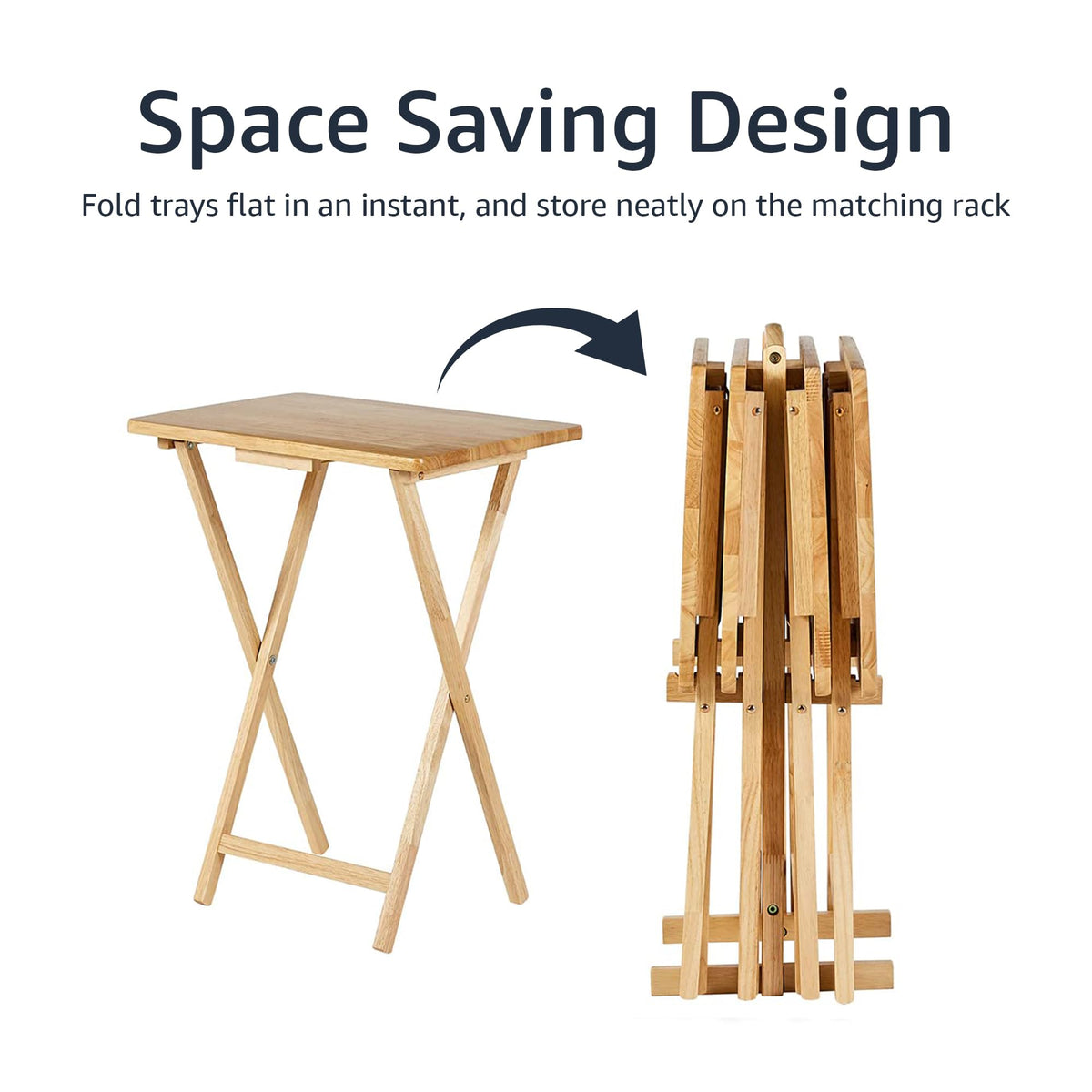 Amazon Basics Classic Foldable TV Dinner Tray Table with Storage Rack, 14.6 L x 19 W x 26 H inch, Natutral, 4-Pack