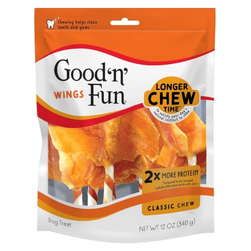Good 'n' Fun Wings Long-Lasting Dog Treat Made With Real Protein, 12 oz | Premium Chicken, Pork and Beef Hide Chew, Supports Dental Health and Mental Stimulation, For Adult Dogs
