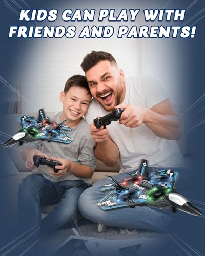JoyRapt Drones for Kids Foam RC Plane, Remote Control Airplane | Toys Gifts for 6 8 10 Years Old Boys, Jet Helicopter Drones with LED Lights 360° Flip, 2 Rechargeable Batteries