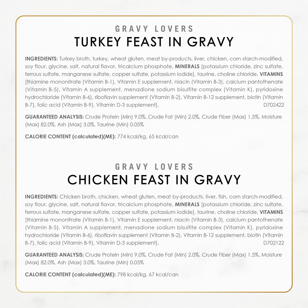 Purina Fancy Feast Gravy Lovers, Poultry & Beef Wet Cat Food, 3oz, 24-Pack | Variety Pack, grilled gourmet texture made with no artificial colors or preservatives, 100 percent complete and balanced
