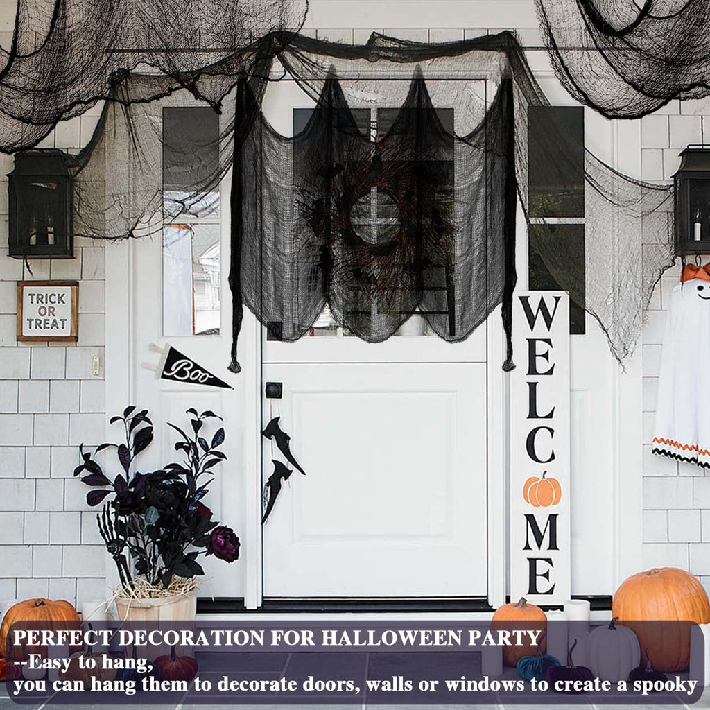 ZeeDix 6 Pack Black Halloween Creepy Cloth 30 × 75 Inch - Halloween Cheesecloth Decoration Spooky Scary Gauze Black Cheese Cloth for Party Supplies Outdoor Yard Home Wall Doorway