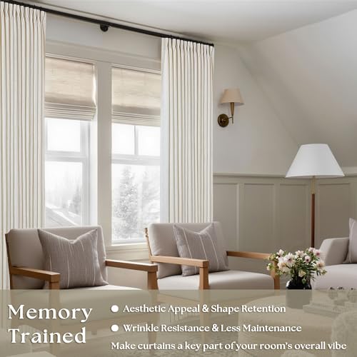 TWODRAPES Natural Pinch Pleated Linen Semi Sheer 84 Inch Curtains 2 Panels | Pinch Pleat Hooks Rings, Back Tab, Cream Ivory Birch, Boho Neutral, Textured Linen, Window Curtain for Living Room Bedroom