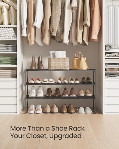 SONGMICS Shoe Rack, 3-Tier Shoe Organizer, Metal Storage Shelf | for Entryway, Upright or Upside Down, for 16-20 Pairs, Stackable, 11.8 x 36.2 x 21.7 Inches, Black ULSA303B02