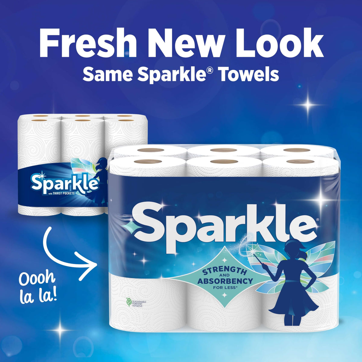 Sparkle Pick-A-Size Kitchen Paper Towels, 6 Double Rolls, 660 Sheets | Strong 2 ply paper towels for kitchen cleanup and everyday messes, high absorbency for soaking up spills and wiping surfaces