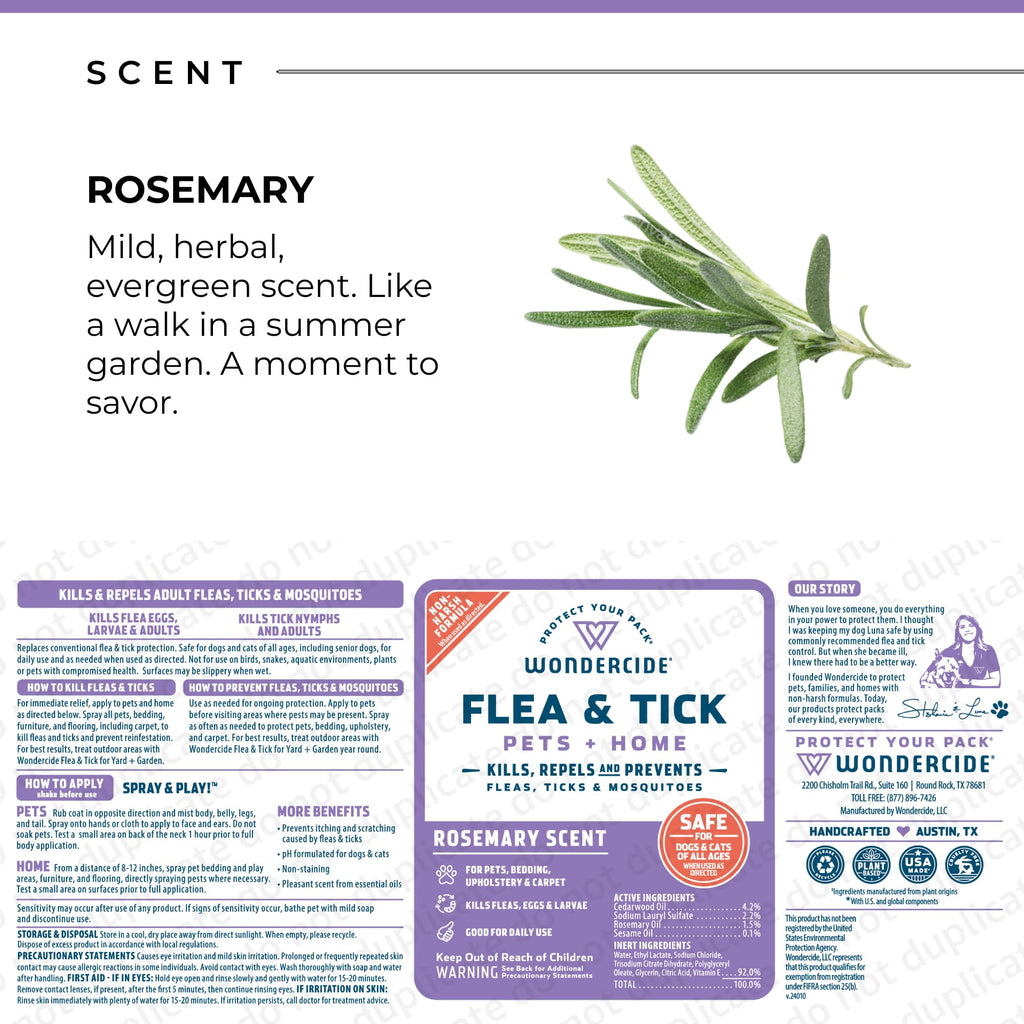 Wondercide Flea Tick & Mosquito Spray for Pets & Home - Rosemary 16 fl oz