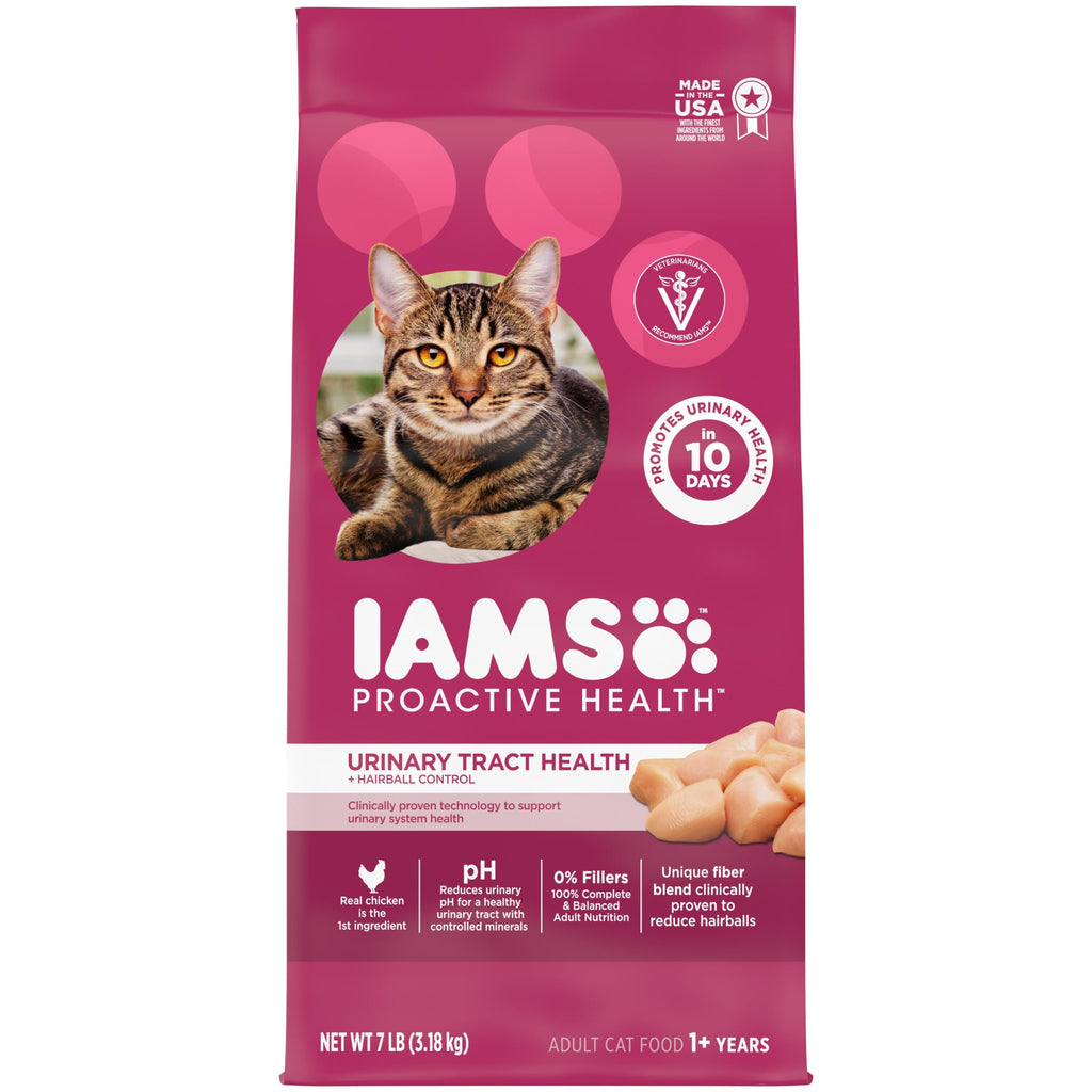 IAMS Proactive Health Urinary Tract Health Dry Cat Food, Chicken, 7 lb | Veterinarian-recommended, reduces urinary pH, hairball control, vitamin E for immune health, real chicken #1 ingredient