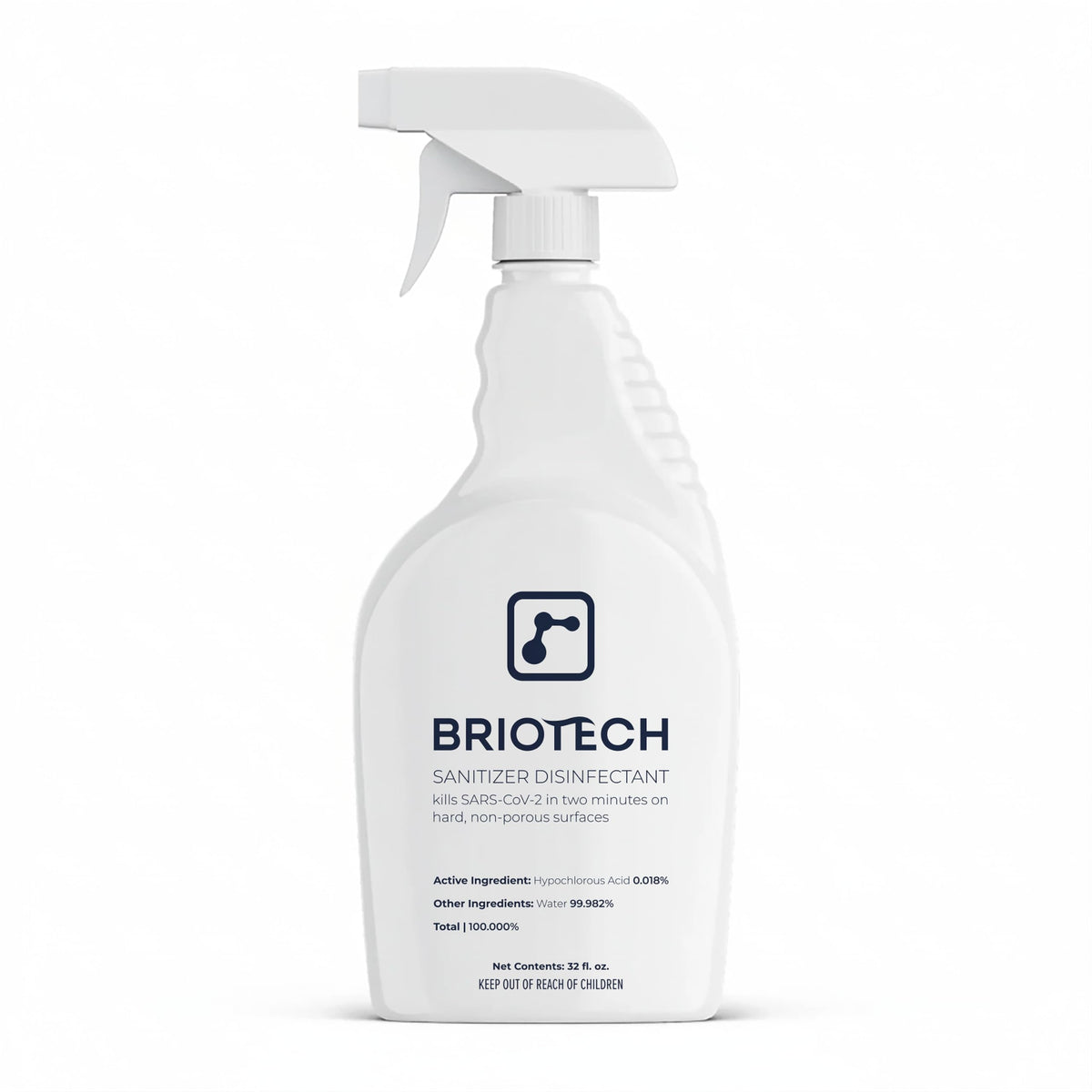 BRIOTECH Sanitizer Disinfectant, Hypochlorous Acid, 32 oz | Kills 99.99% of viruses, bacteria, control mold, eliminates odor, gentle for nursery, play rooms, food contact surfaces