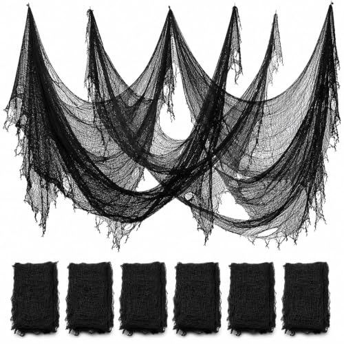 ZeeDix 6 Pack Black Halloween Creepy Cloth 30 × 75 Inch - Halloween Cheesecloth Decoration Spooky Scary Gauze Black Cheese Cloth for Party Supplies Outdoor Yard Home Wall Doorway