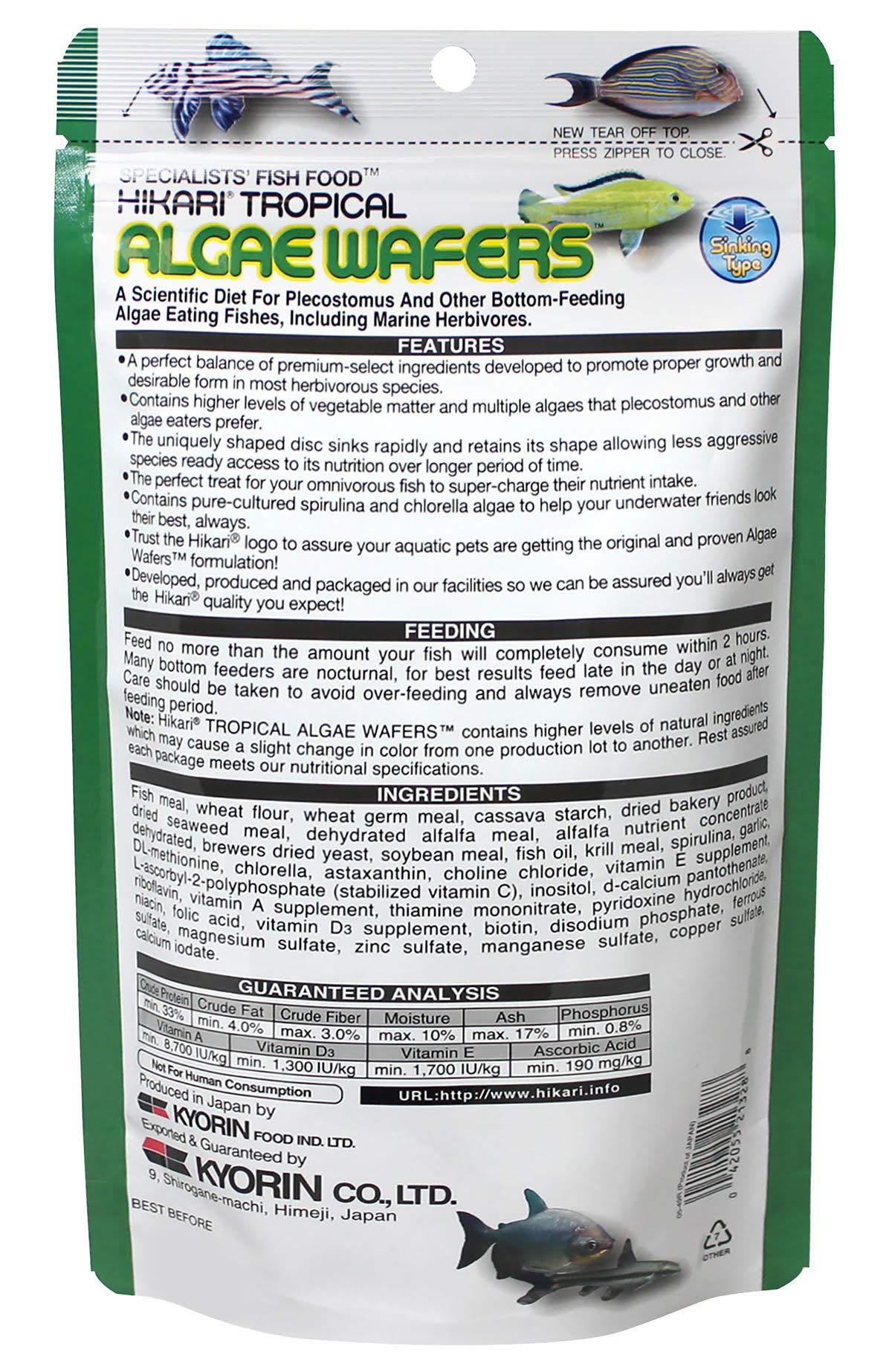 Hikari® Algae Wafers™ Sinking Wafers for Bottom-Feeding Tropical Fish, 8.8 oz (250g)