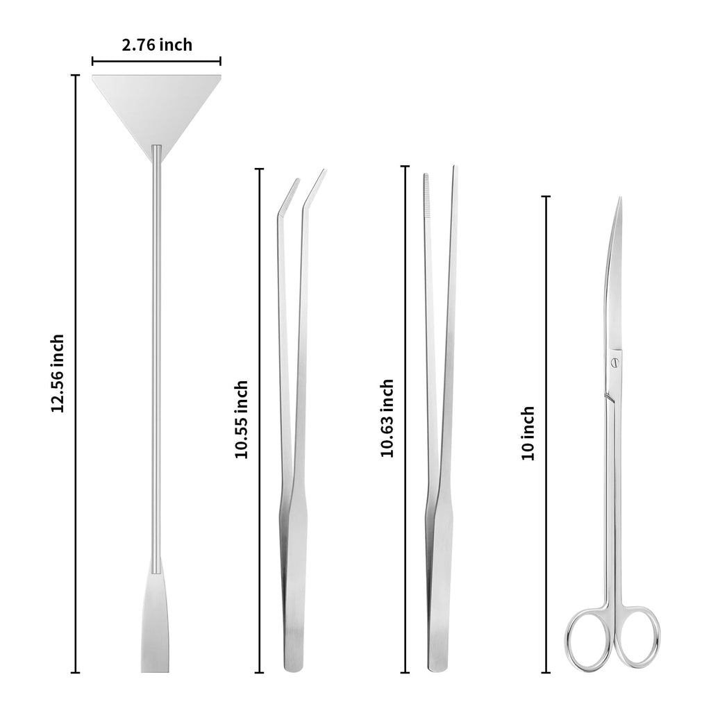 Ohtomber 4PCS Aquascape Tool Aquarium Kit with Tweezers Scissors Scraper | Rustproof Stianless Steel, Long Handle, For Trimming Scraping Reptile Feeding, Fit Aquariums Terrariums, Tank Maintenance Set