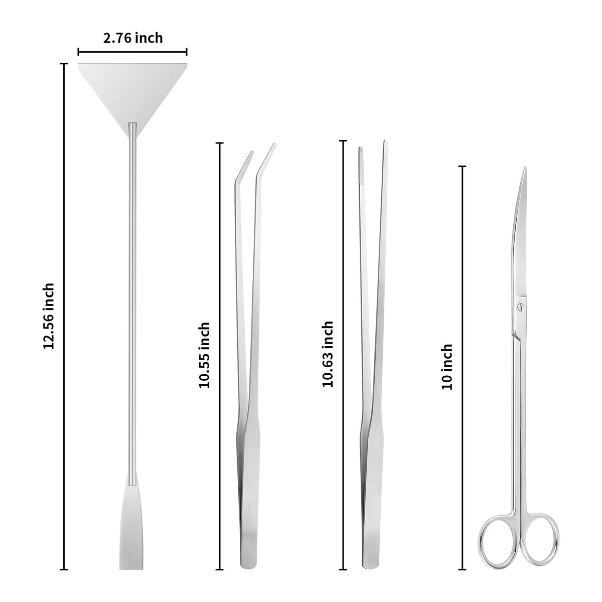 Ohtomber 4PCS Aquascape Tool Aquarium Kit with Tweezers Scissors Scraper | Rustproof Stianless Steel, Long Handle, For Trimming Scraping Reptile Feeding, Fit Aquariums Terrariums, Tank Maintenance Set