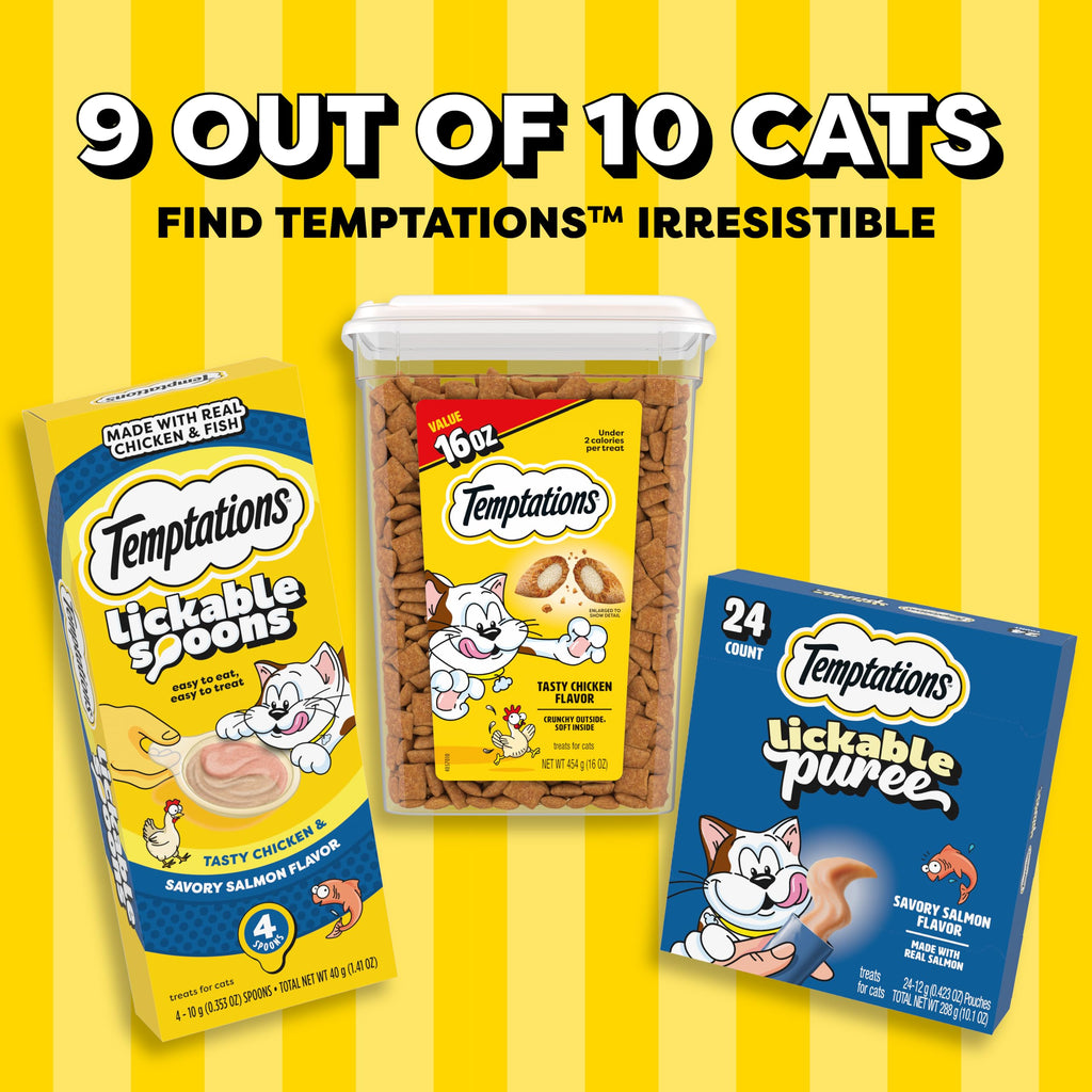 Temptations Classic Crunchy and Soft Cat Treats, Seafood Medley, 30 oz | Under 2 calories per treat, 100% complete & balanced adult cat nutrition, resealable tub, use as snack, meal, or food topper
