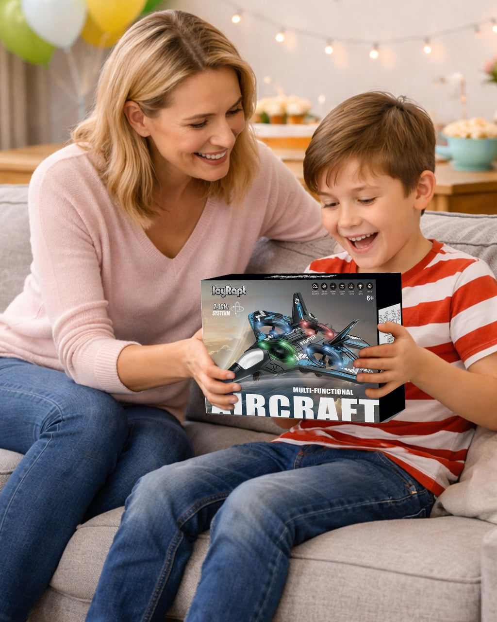 JoyRapt Drones for Kids Foam RC Plane, Remote Control Airplane | Toys Gifts for 6 8 10 Years Old Boys, Jet Helicopter Drones with LED Lights 360° Flip, 2 Rechargeable Batteries
