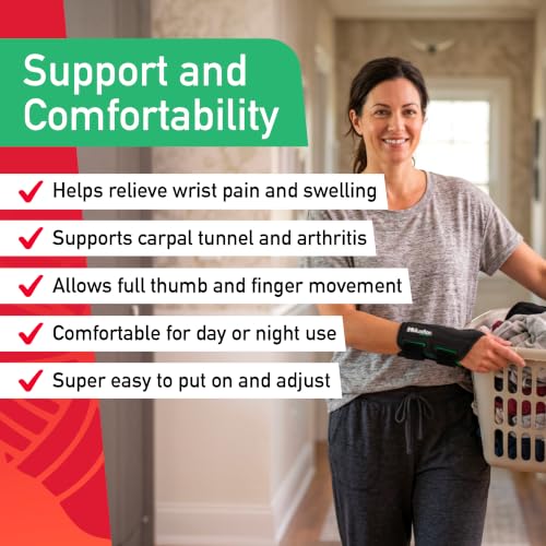 MUELLER Sports Medicine Green Fitted Wrist Brace for Men and Women, Wrist Pain Relief Support, Ideal for Carpal Tunnel, Tendonitis, Arthritis, Right Hand, Black, Small/Medium
