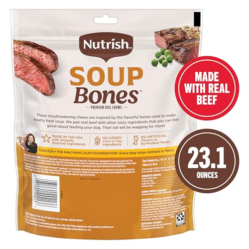 Nutrish Soup Bones Beef Dog Chews, 23.1 oz. Bag (11 Treats) (Rachael Ray) | Rawhide-Free, Contains No Artificial Flavors or By-Product Meals, Soft Texture, Easy on Gums, Resealable Bag