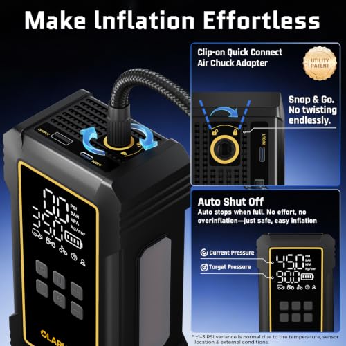 OlarHike 12000mAh Heavy Duty Tire Inflator Portable Air Compressor | Powerful, 7X Faster, 150PSI, Dual Power 12V&Cordless, For Car Tires, Pickup Trucks, Jeeps, SUVs & RVs, Digital Pressure Gauge
