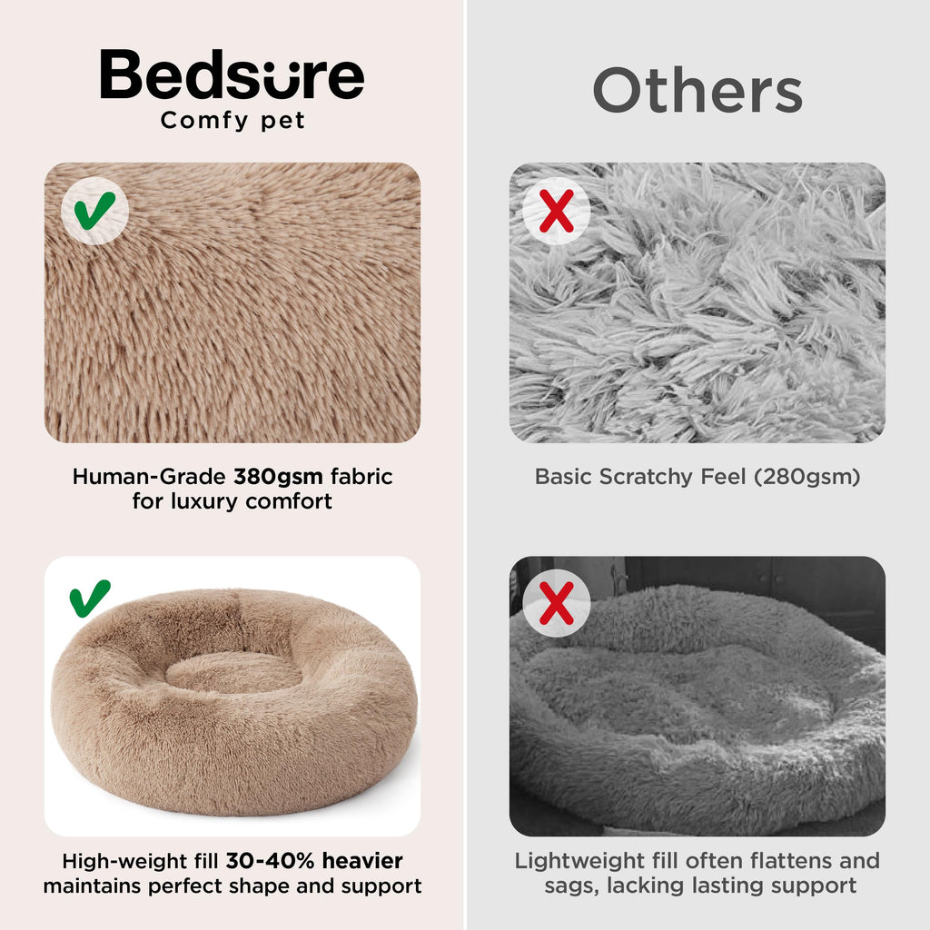 Bedsure Calming Dog Bed Medium Size Dog Donut Washable Pet Bed,30ins Camel | Oprah Daily Sleep Award,Fluffy Faux Fur Round Cuddler,Anti-Slip Bottom,Anti-Anxiety,Deep Sleep for Pets Up to 45 Lbs