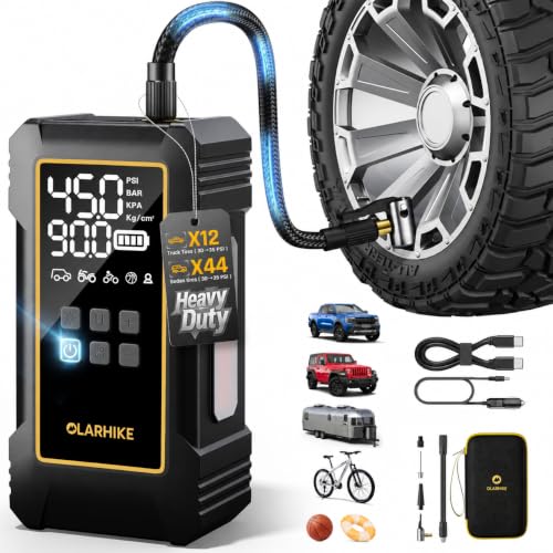 OlarHike 12000mAh Heavy Duty Tire Inflator Portable Air Compressor | Powerful, 7X Faster, 150PSI, Dual Power 12V&Cordless, For Car Tires, Pickup Trucks, Jeeps, SUVs & RVs, Digital Pressure Gauge