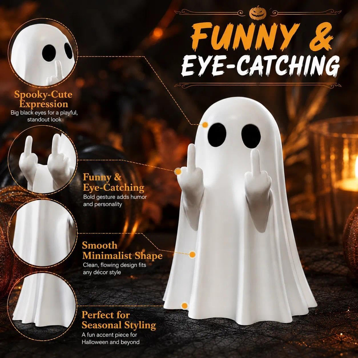 Halloween Ghost Figurine Ghost Decor Funny Ghost Statue Cute Ghost Figurine Ghost Statue Halloween Decoration for Gift Props Tabletop Home Decor New Year's Gifts