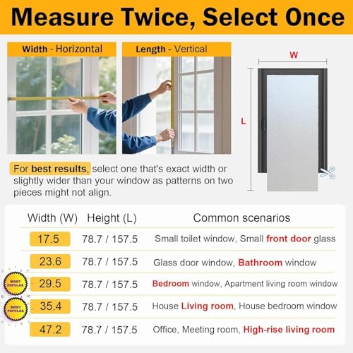 Dwersty Frosted Glass Window Privacy Film Decorative, 17.5" x 78.74"