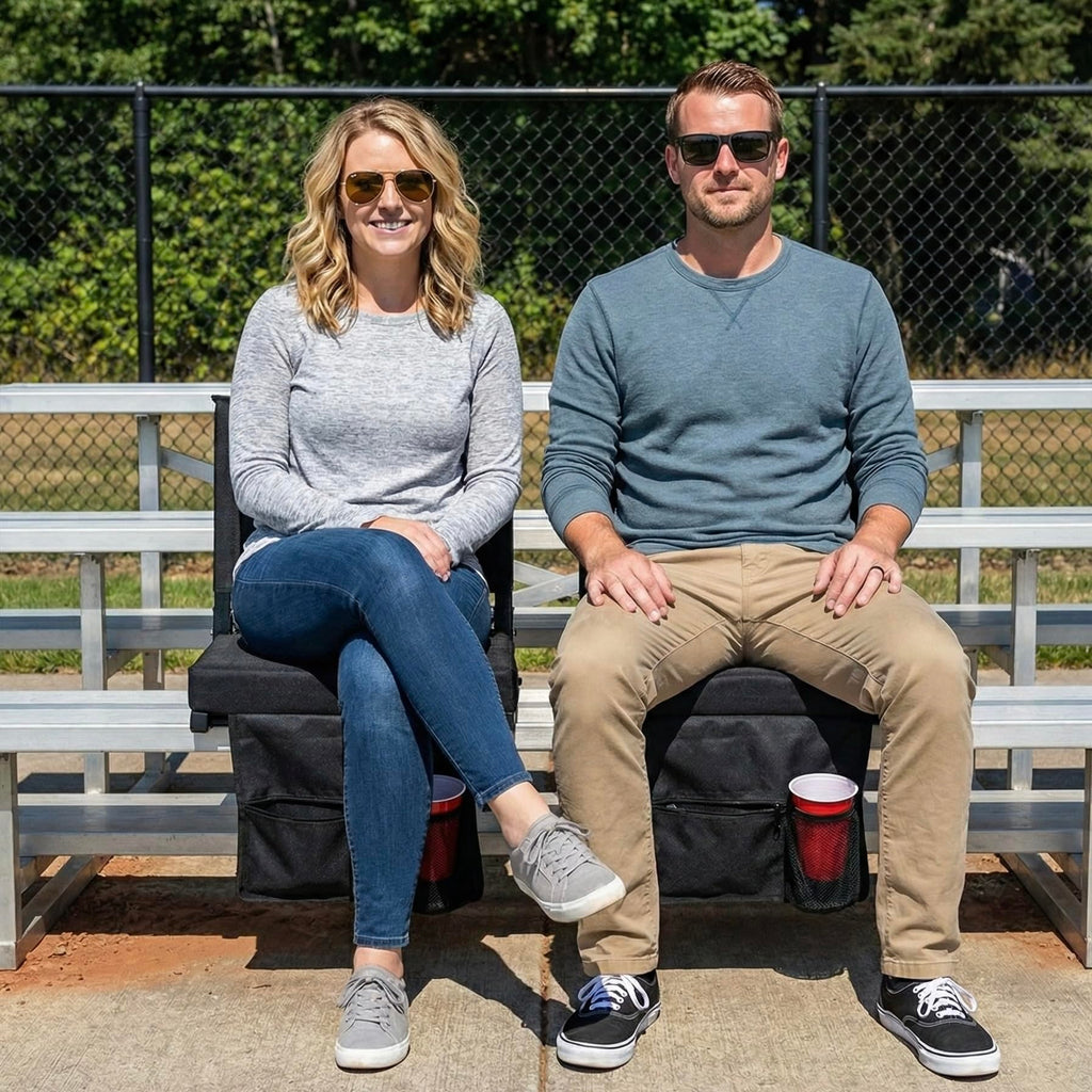 SPORT BEATS Stadium Seats with Back Support Folding Chair for Bleachers | 2.8" Thick Padded Bleacher Chairs, Folding Portable Stadium Seat with Anti-Tip Hooks, Back Support & Shoulder Strap