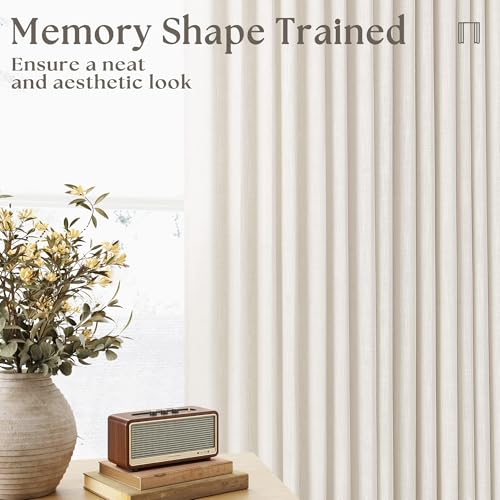 TWODRAPES Natural Pinch Pleated Linen Semi Sheer 84 Inch Curtains 2 Panels | Pinch Pleat Hooks Rings, Back Tab, Cream Ivory Birch, Boho Neutral, Textured Linen, Window Curtain for Living Room Bedroom