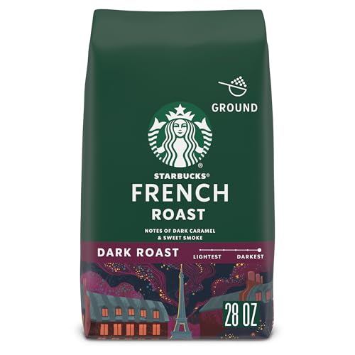 Starbucks Ground Coffee, Dark Roast Hot or Iced Coffee, French Roast, 28 oz | 100% Arabica ground coffee; Dark Roast French Roast; 1 bag, 28 oz