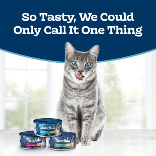 Blue Buffalo Tastefuls Variety Pack Wet Cat Food, 3 oz, 12 ct | Tuna, Chicken & Fish and Shrimp Entrées in Gravy (4 of Each), No Corn, Wheat, or Soy