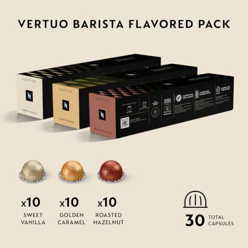 Nespresso Vertuo, Barista Flavored Pack, Medium Roast, 30-Count Coffee Pods | Medium-Roast Coffee Capsules, Caramel, roasted hazelnut and sweet vanilla flavors