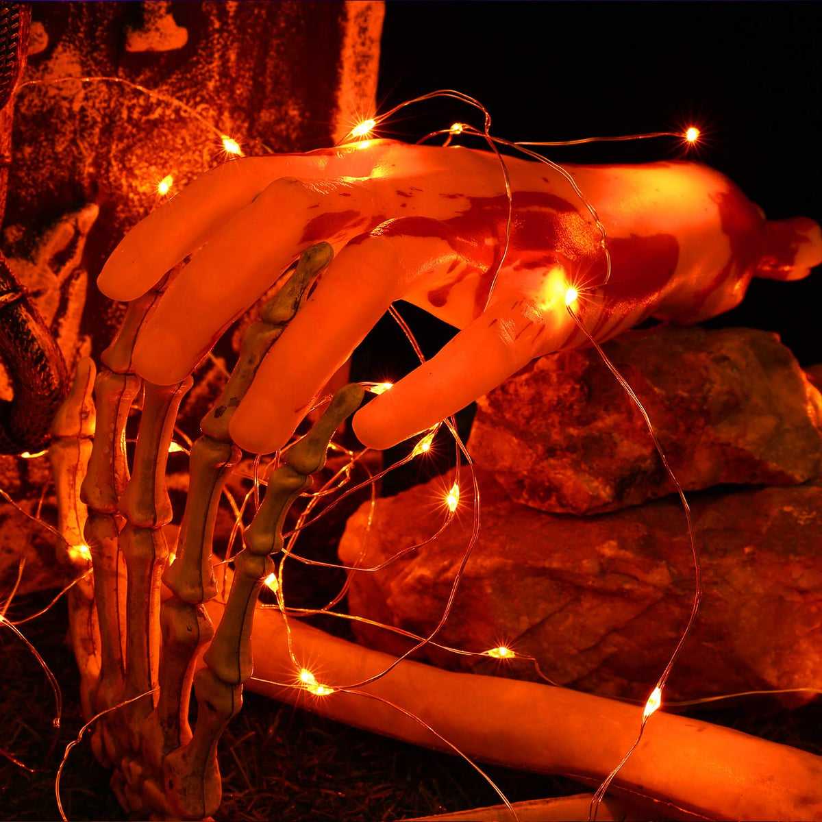 BrizLabs Orange Battery Operated Halloween LED Fairy String Lights Indoor | 2 Pack 19.47 ft 60 Steady On/Twinkle LED Silver Wire, Mini DIY Craft Ornaments for Bedroom Christmas Thanksgiving Home Table