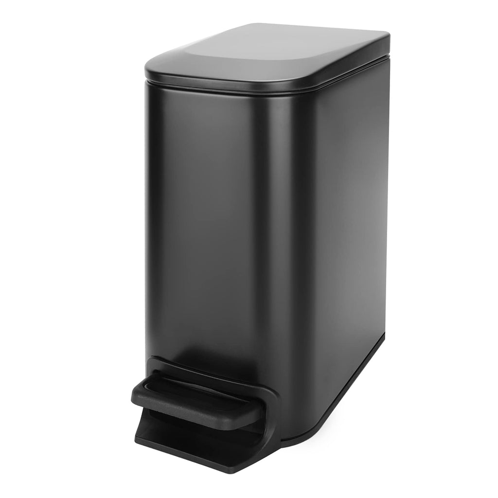 Cesun Small Bathroom Trash Can with Lid, 1.6 Gal, Soft Close, Matte Black | Step pedal soft close, Slim 5.9in fits narrow spaces, Stainless steel, Anti-fingerprint, Removable inner bucket, Odor seal