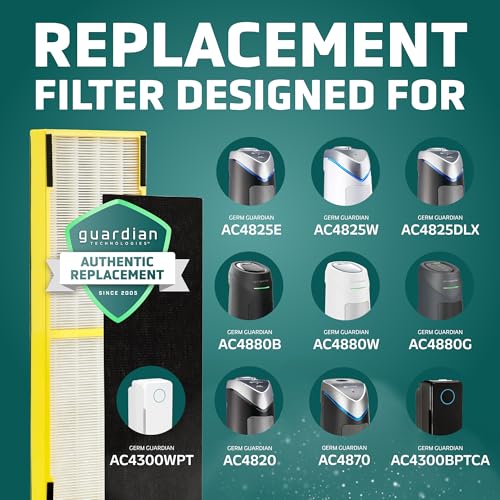 GermGuardian, Filter B HEPA Pure Genuine Air Purifier Filter, Removes 99.97% of Pollutants, Wildfire Smoke, Odors, for Ac4825, Ac4300, Ac4850, Ac4880, Ac4900, Cdap4500, Ap2200, Flt4825