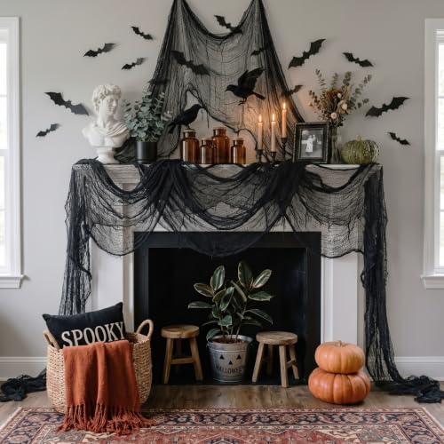 ZeeDix 6 Pack Black Halloween Creepy Cloth 30 × 75 Inch - Halloween Cheesecloth Decoration Spooky Scary Gauze Black Cheese Cloth for Party Supplies Outdoor Yard Home Wall Doorway