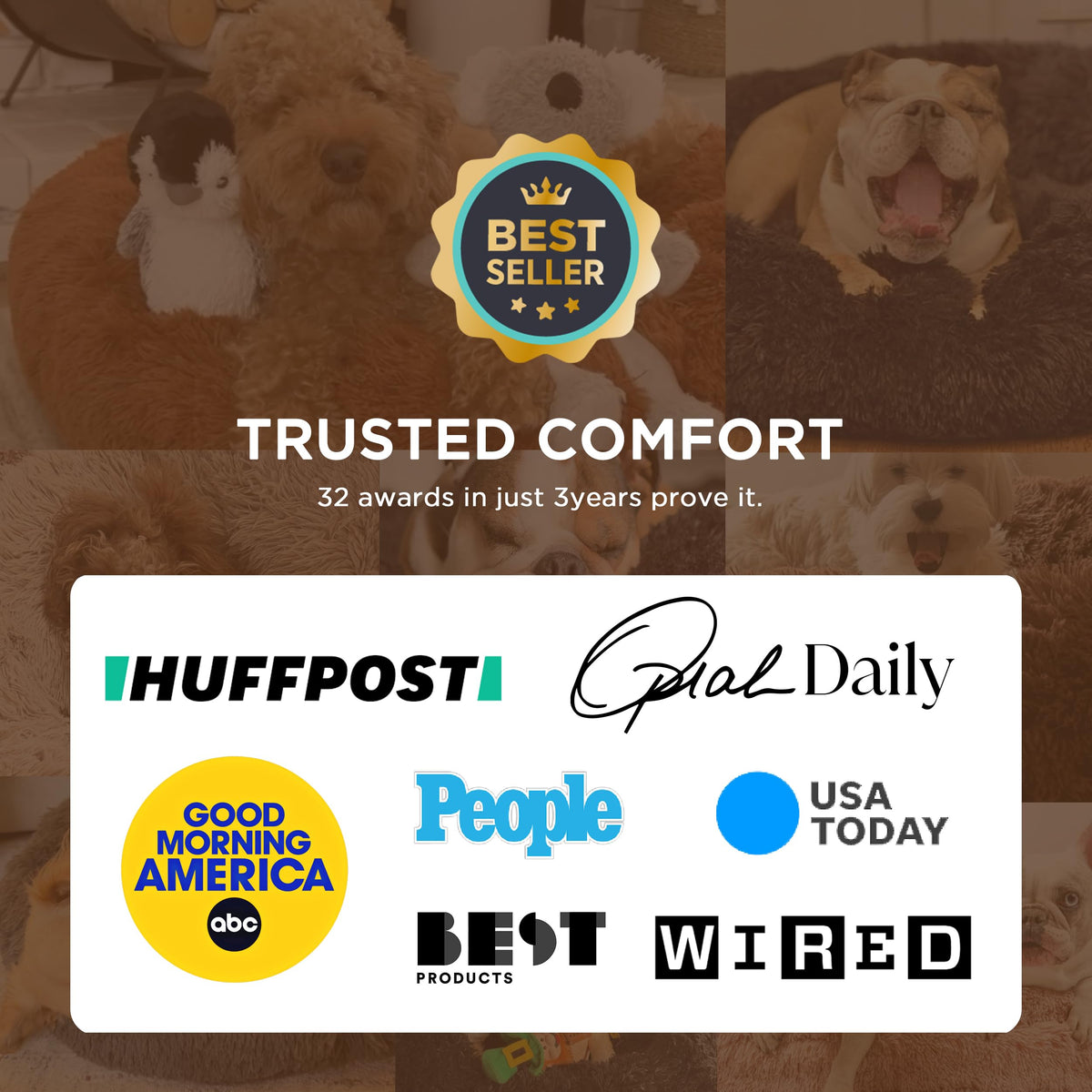 Bedsure Calming Dog Bed Medium Size Dog Donut Washable Pet Bed,30ins Camel | Oprah Daily Sleep Award,Fluffy Faux Fur Round Cuddler,Anti-Slip Bottom,Anti-Anxiety,Deep Sleep for Pets Up to 45 Lbs