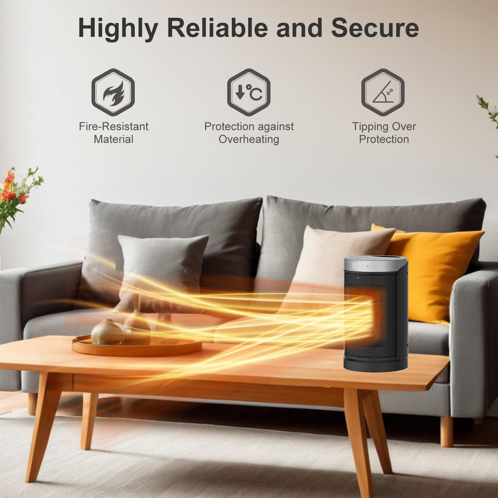 Space Heater, WINHL Portable Electric Heaters for Indoor Use,70°Oscillation | Thermostat, Remote Control, 12H Timer, 5 Modes, Small Quiet 1500W PTC Ceramic Fast Safety Heat for Office, Bedroom, Home