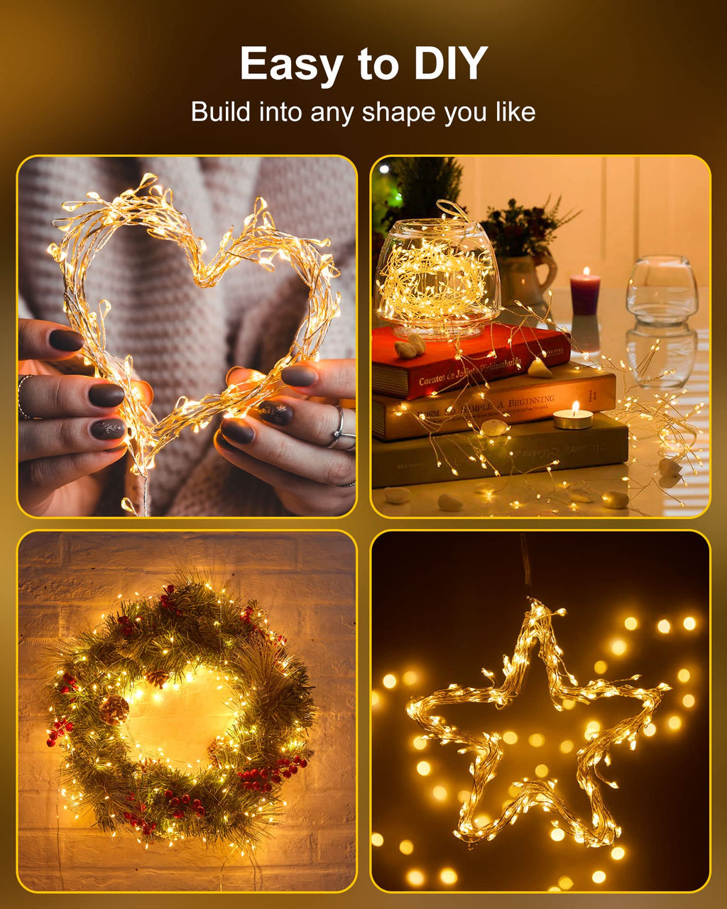 Minetom Fairy Lights Battery Operated, Twinkle String Lights 5ft 60LED | Waterproof Firecracker Starry Lights for DIY Wreath Home Wedding Party Bedroom Mason Jar Christmas Decorations, Warm White