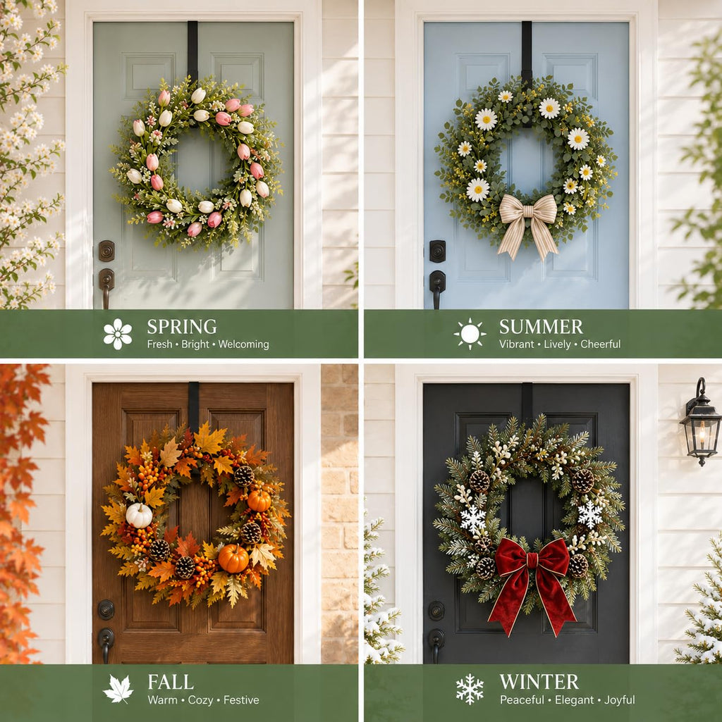 Aeranto Slim Over The Door Wreath Hanger for Front Door, 12" Black 1 Pack | Damage-free wreath holder, Easy to Use and Reusable Door Hook for Christmas, Thanksgiving, Halloween and Daily Décor