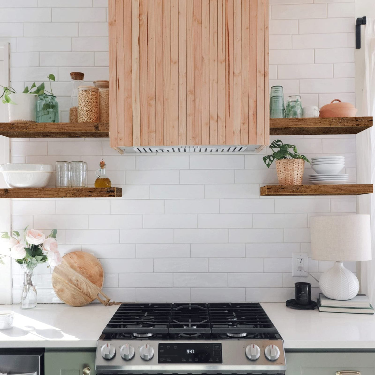 QEEIG Bathroom Floating Shelves for Wall (Brown, Set of 2, 15.7") | 16 inch Small Shelf Over Toilet for Farmhouse Home Decor, Rustic Plant Display, Towels Organizer (008-40BN)