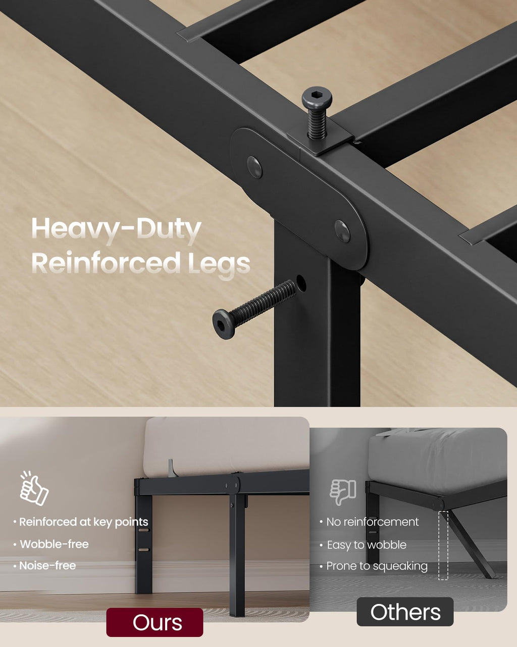 VASAGLE Full Metal Bed Frame, 14 Inches Tall, 1100 lb Weight Capacity | Heavy-Duty Platform Bed, No Box Spring Needed, Under-Bed Storage, Mattress Retainers, Easy Setup, URMB652BD02S