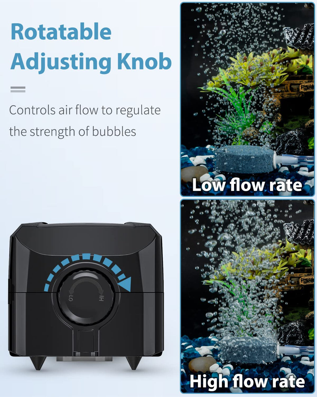 Uniclife Aquarium Air Pump Dual Outlet Fish Tank Aerator with Accessories for 5-200 Gallon Tank
