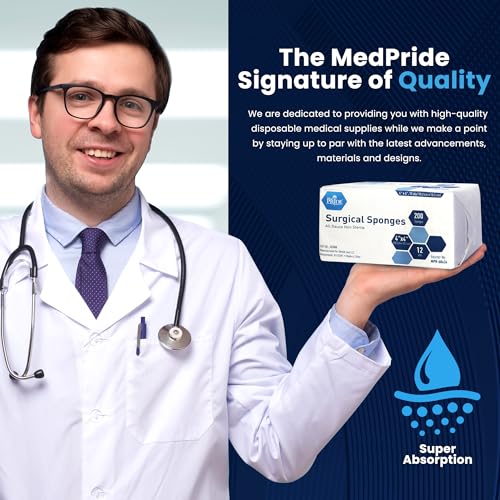 MED PRIDE Surgical Gauze Sponges,4 x 4 in,Non-Sterile,200-Count Pack (4x4 12 Ply)