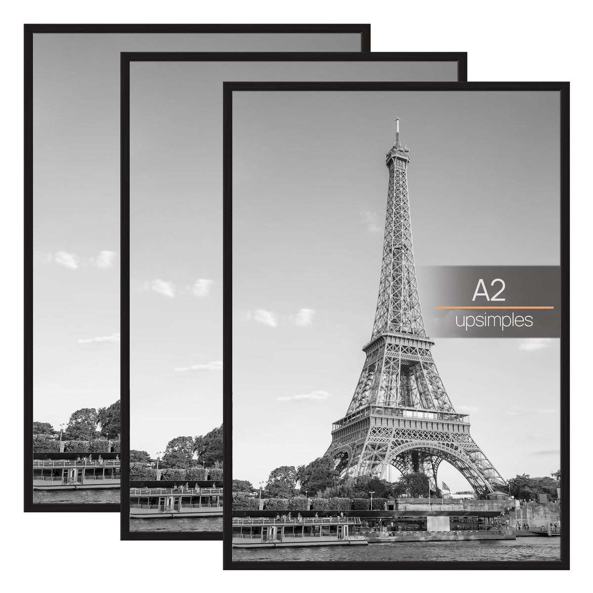 upsimples 3 Pack Picture Frame, Poster Photo Frame, Black A2 | Slide-In Strips Frame for Posters, Photo Gallery, Certificates, Horizontal or Vertical Wall Mounting, 42x59.4cm