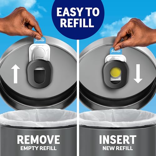 Febreze Odor Fighter, Can Air Freshener, Stick-On Deodorizer for Garbage Cans, Diaper Pails, Works with Scented Bags, Fresh Lemon and Linen & Sky Scents, 2 Holders + 2 Refills