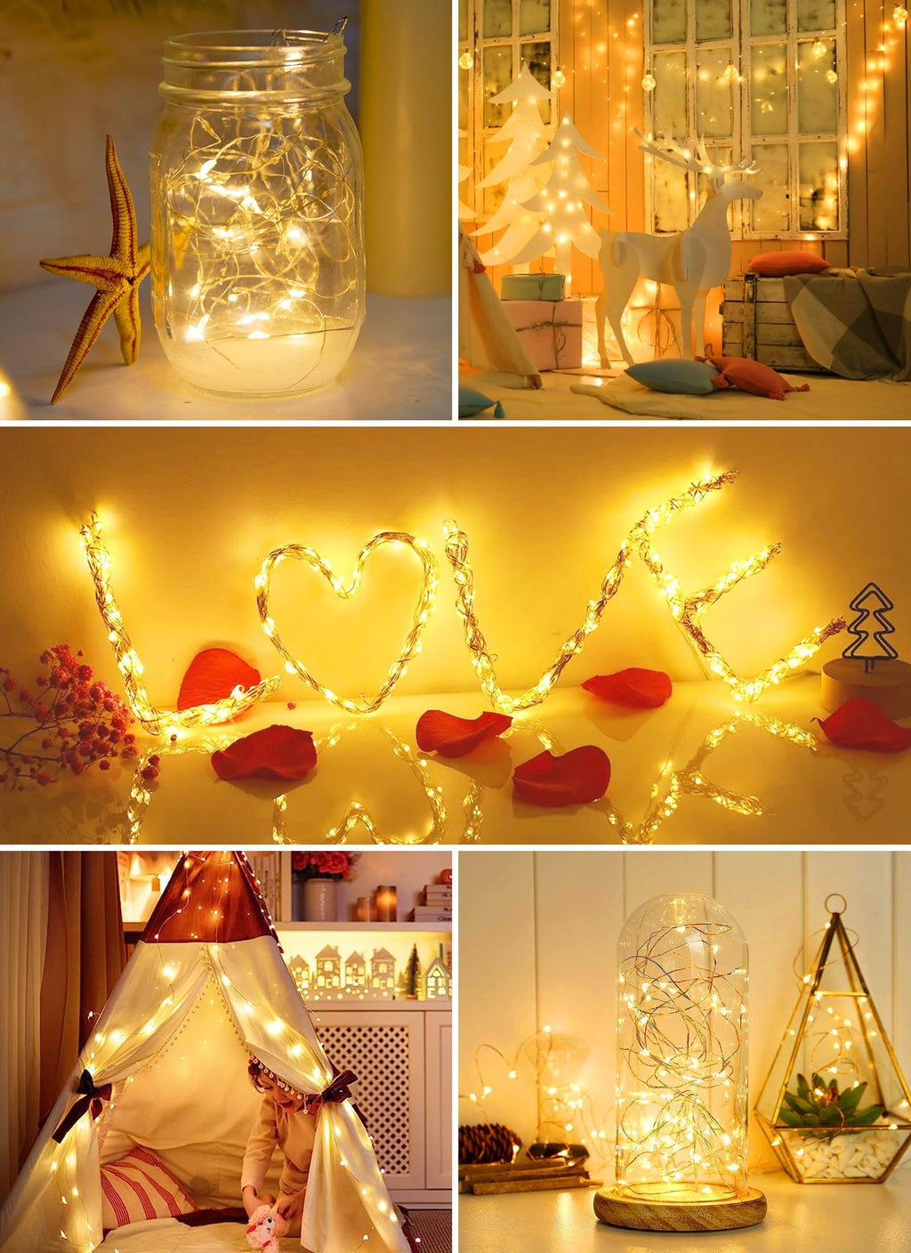 Minetom 6 Pack Battery Operated LED Fairy Lights for Christmas Decor | 20 LED Bulbs, Flexible Silver Wire, Waterproof, Lovely for DIY Crafts Wedding Table Centerpieces Decoration