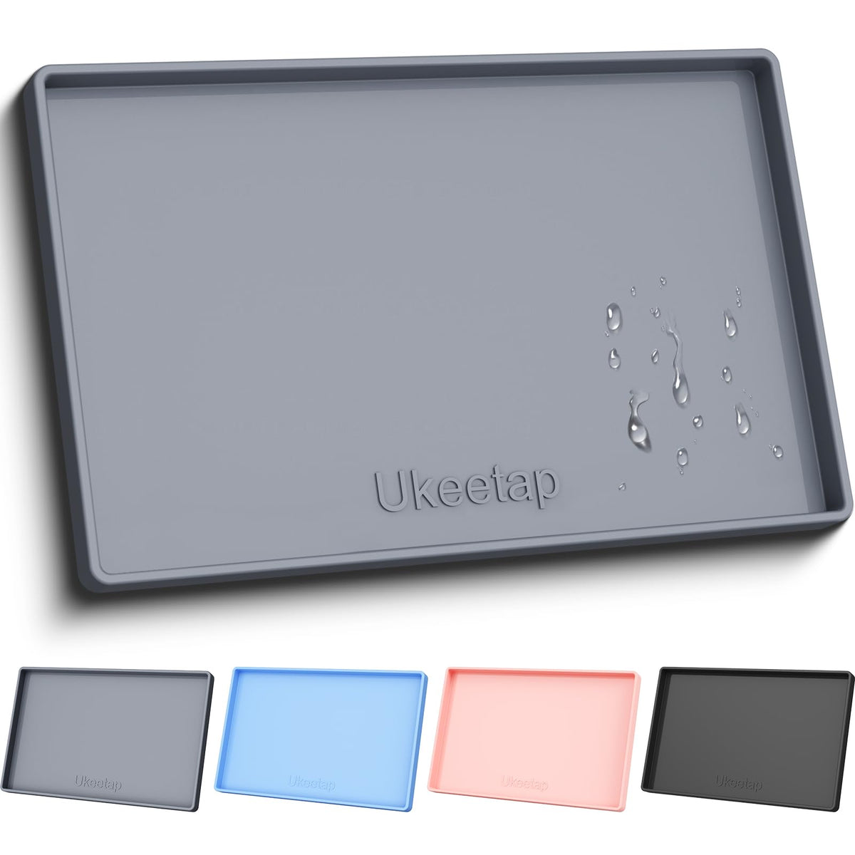 19" x 12" Extra Thick Silicone Mat Waterproof with Raised Edge, Gray | BPA-Free Non-Slip Multi-Purpose Mat for Dog & Cat Feeding, Under Sink Storage & Protection