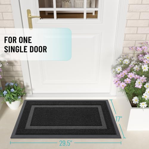 OLANLY Front Door Mat Outside 29.5x17, All-Season Heavy-Duty Rubber Doormat | Black, Absorbent, Stain and Fade Resistant, Waterproof Non-Slip Backing, Low-Profile Indoor Outdoor Floor Mat for Entryway