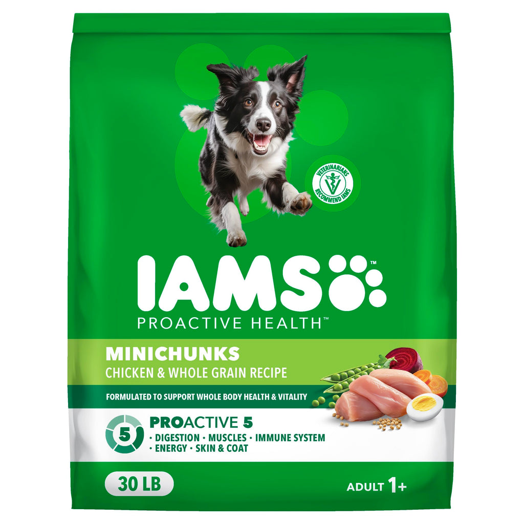 IAMS Proactive Health Adult Minichunks Dry Dog Food, Chicken, 30 lb | Real chicken #1 ingredient, no fillers, natural fiber & prebiotics, Omega-6 fatty acids, antioxidants for immune support