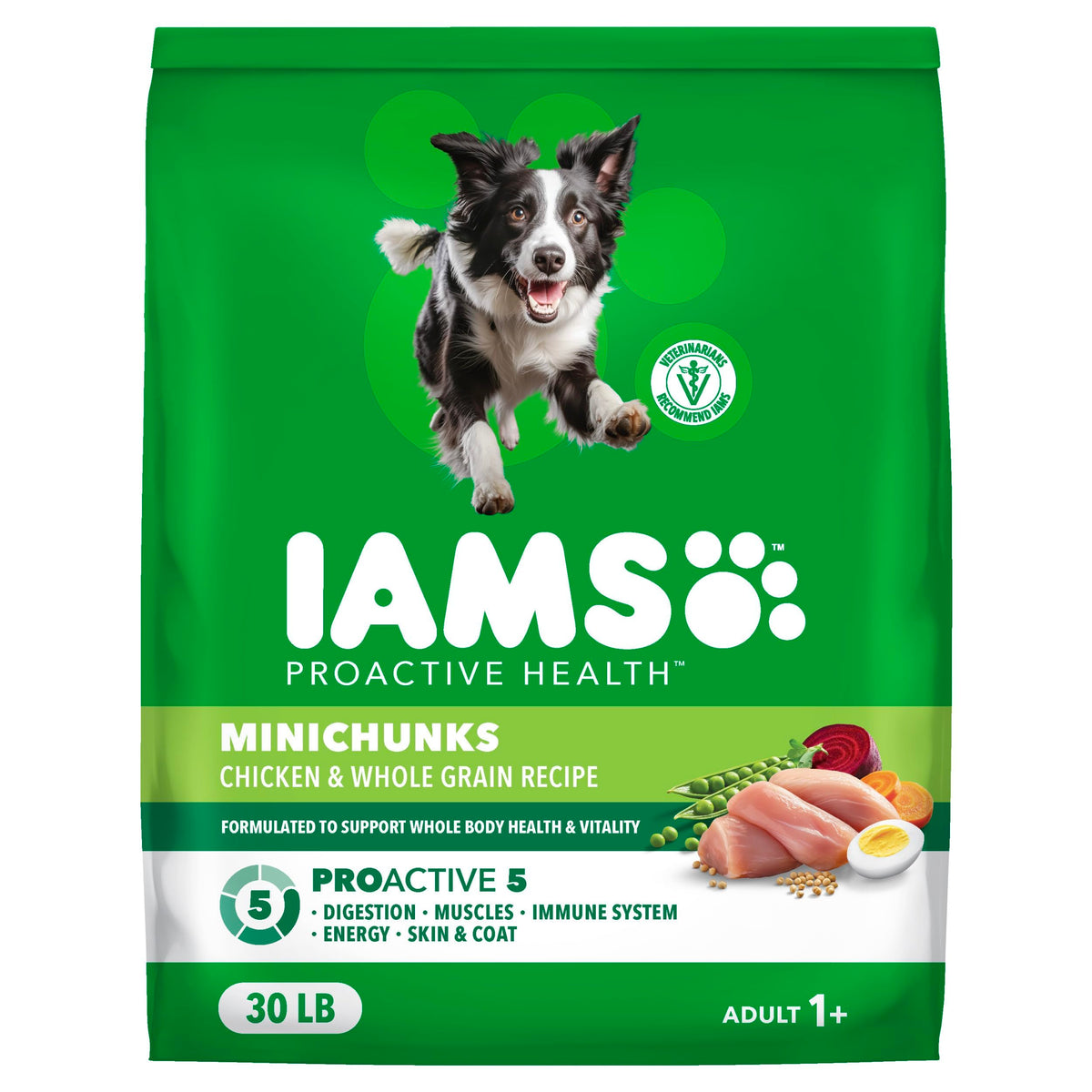 IAMS Proactive Health Adult Minichunks Dry Dog Food, Chicken, 30 lb | Real chicken #1 ingredient, no fillers, natural fiber & prebiotics, Omega-6 fatty acids, antioxidants for immune support