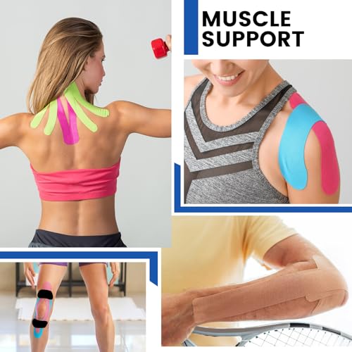 5 Rolls Kinesiology Tape, 5 Colors 2 inch x 16.4 Feet Waterproof Athletic Tape, Uncut Kinetic Tape, Elastic Muscle Tape, Sports Tape, Knee Tape for Exercise and Daily Use